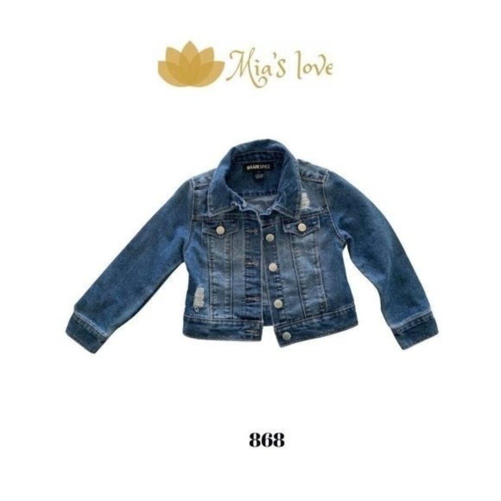 BLUE SPICE, GIRLS BLUE DENIM DISTRESSED JACKET,  SIZE 7.